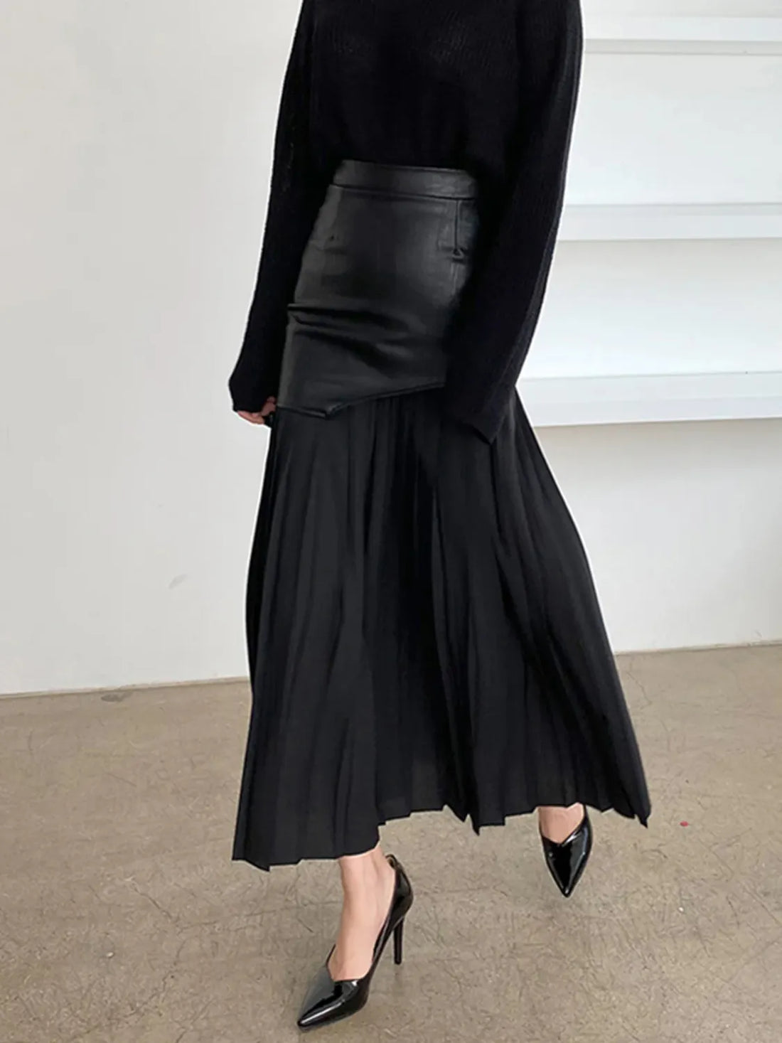 Patchwork Contrast Pleated Skirt - cas7m