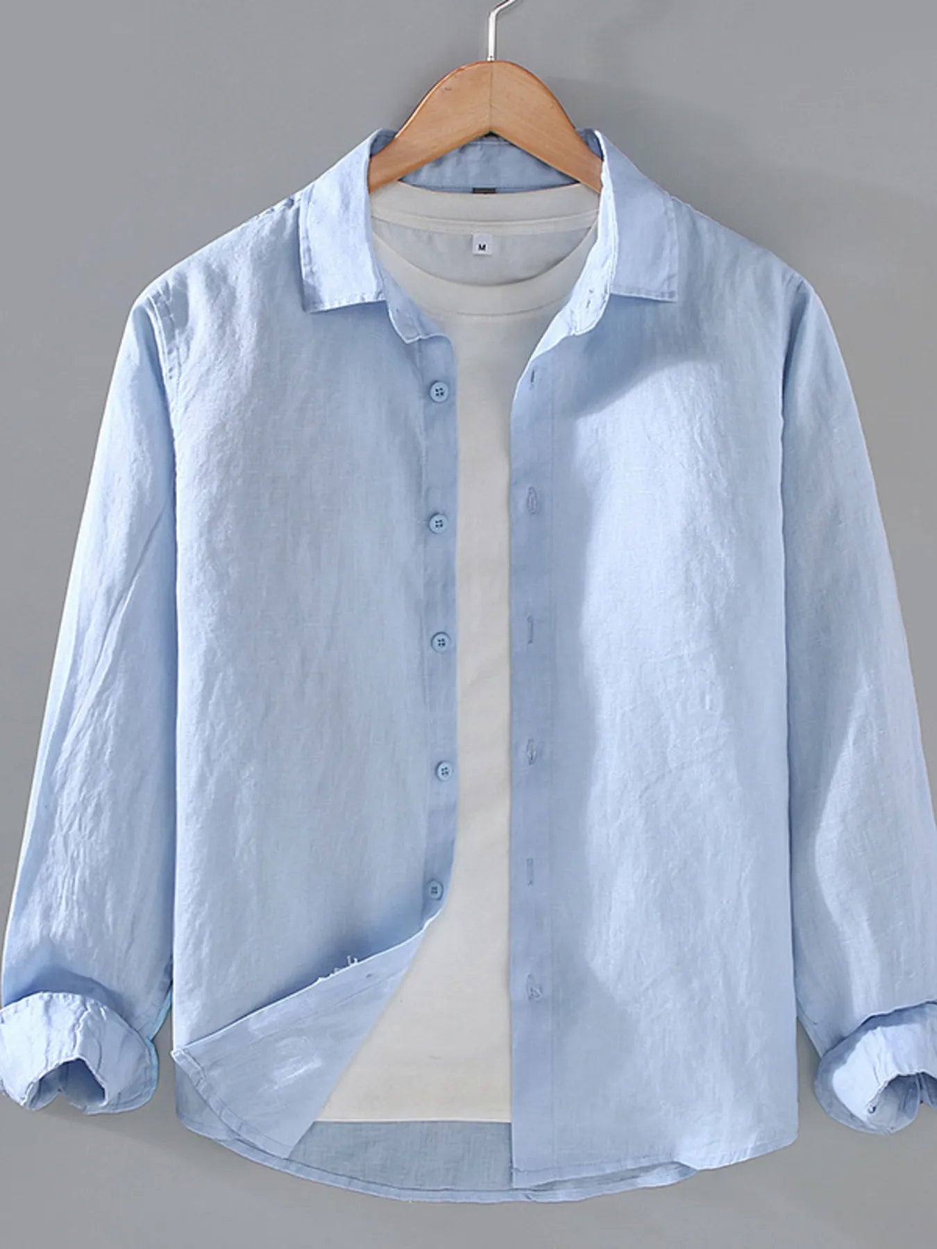 Men's Plus Size Button Up Long Sleeve Shirt - cas7m
