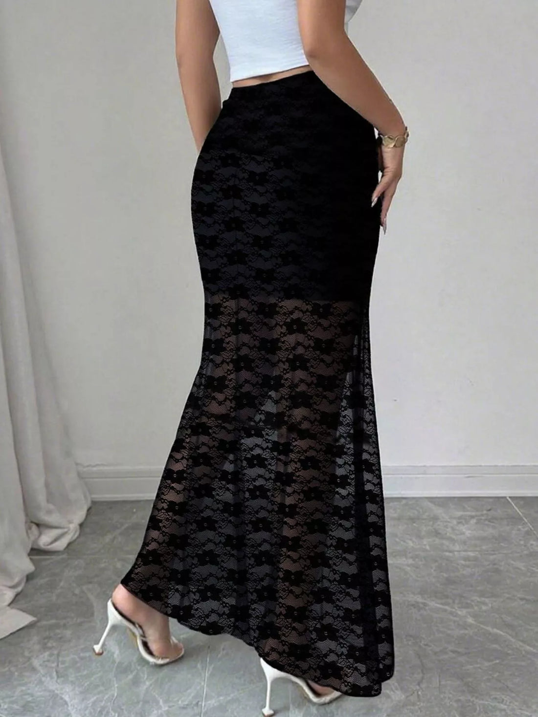 Plus Size Elegant Lace Mermaid Sheer Skirt - cas7m