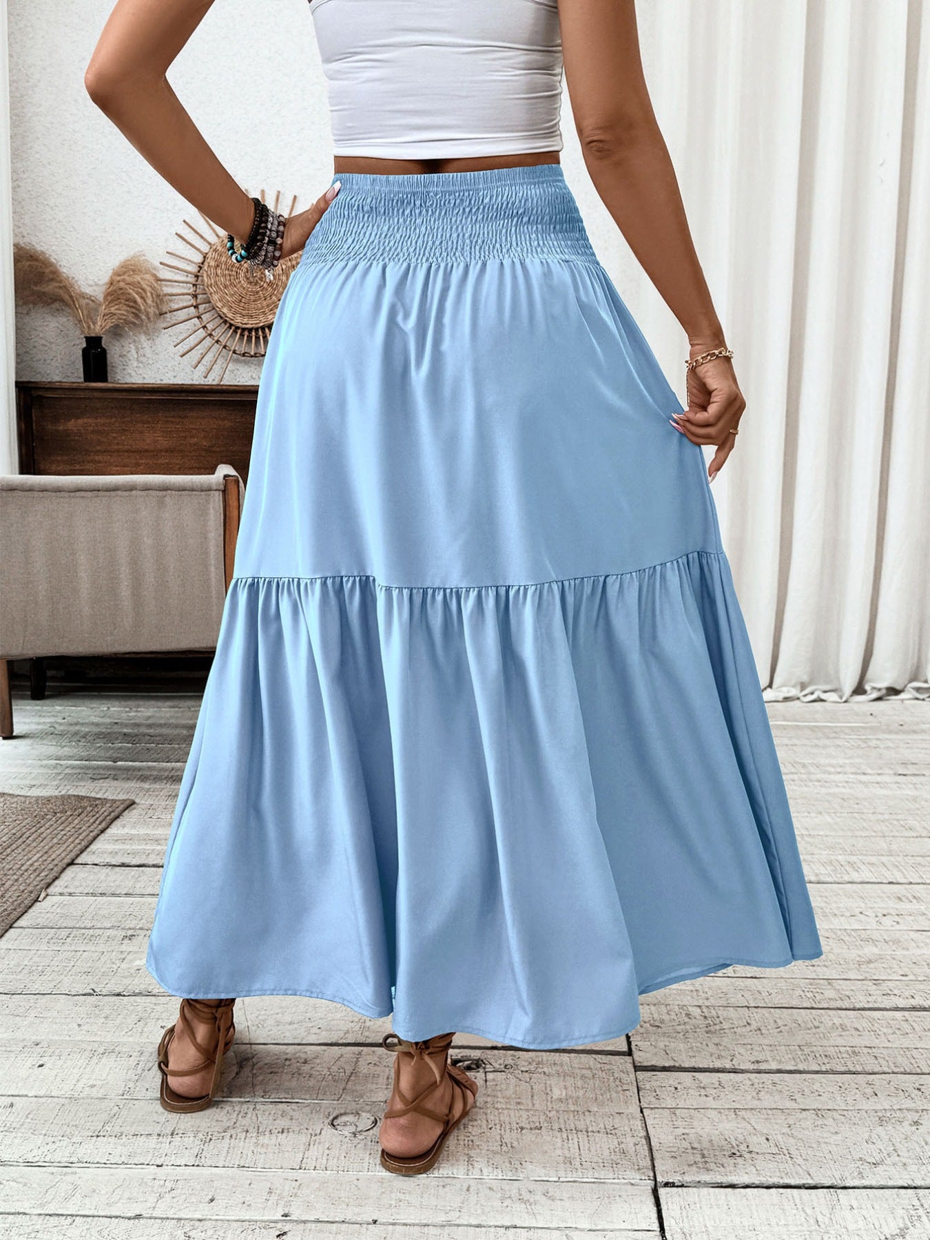 Smocked Waist Tiered Skirt - cas7m