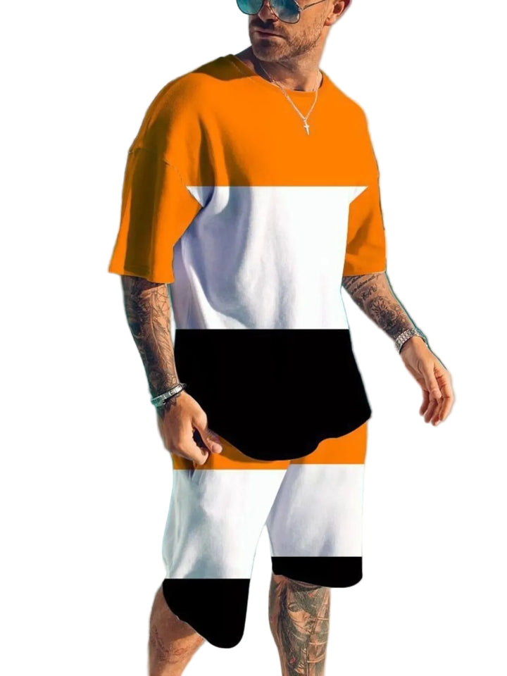Men's Full Size Color Block Tee and Shorts Set Plus Size - cas7m