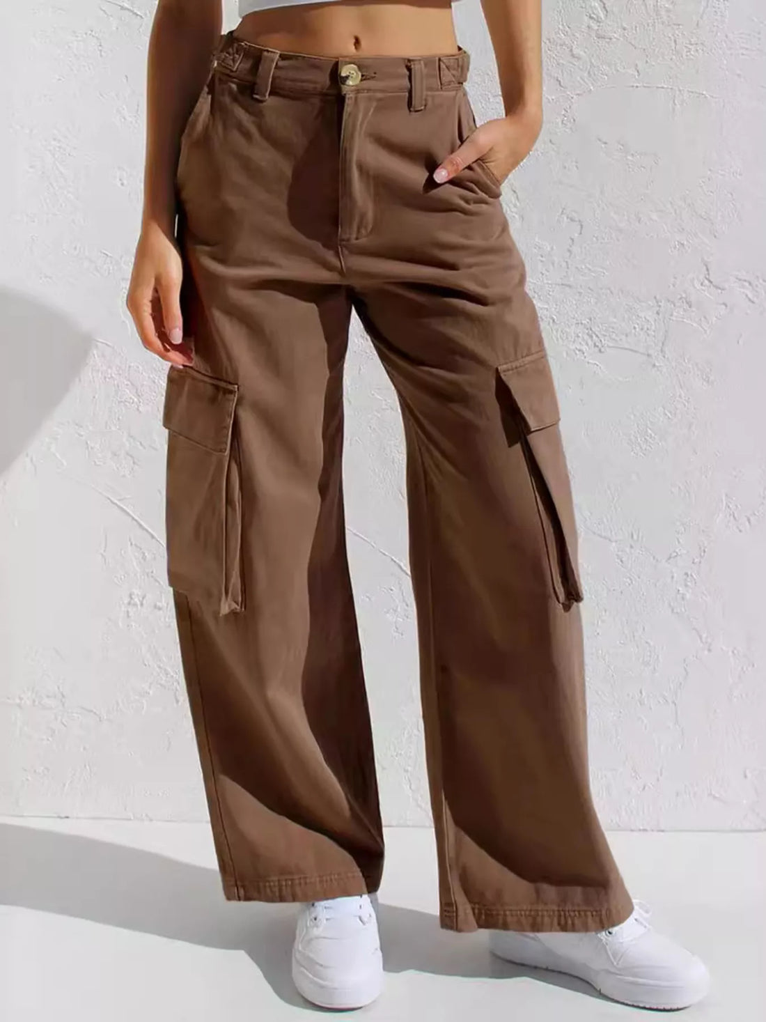 High-Waisted Wide Leg Cargo Jeans - cas7m