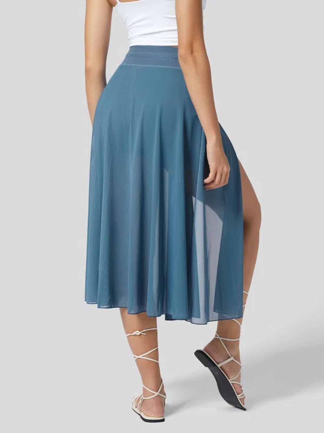 Slit Flowy Skirt with Shorts Liner - cas7m