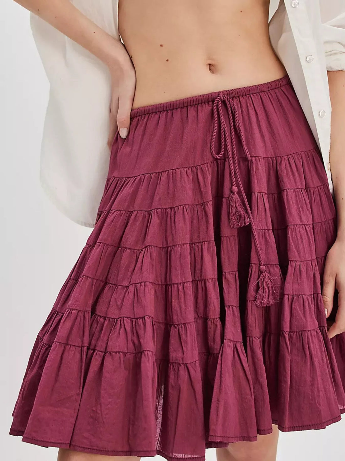 Tiered Drawstring Mini Skirt - cas7m