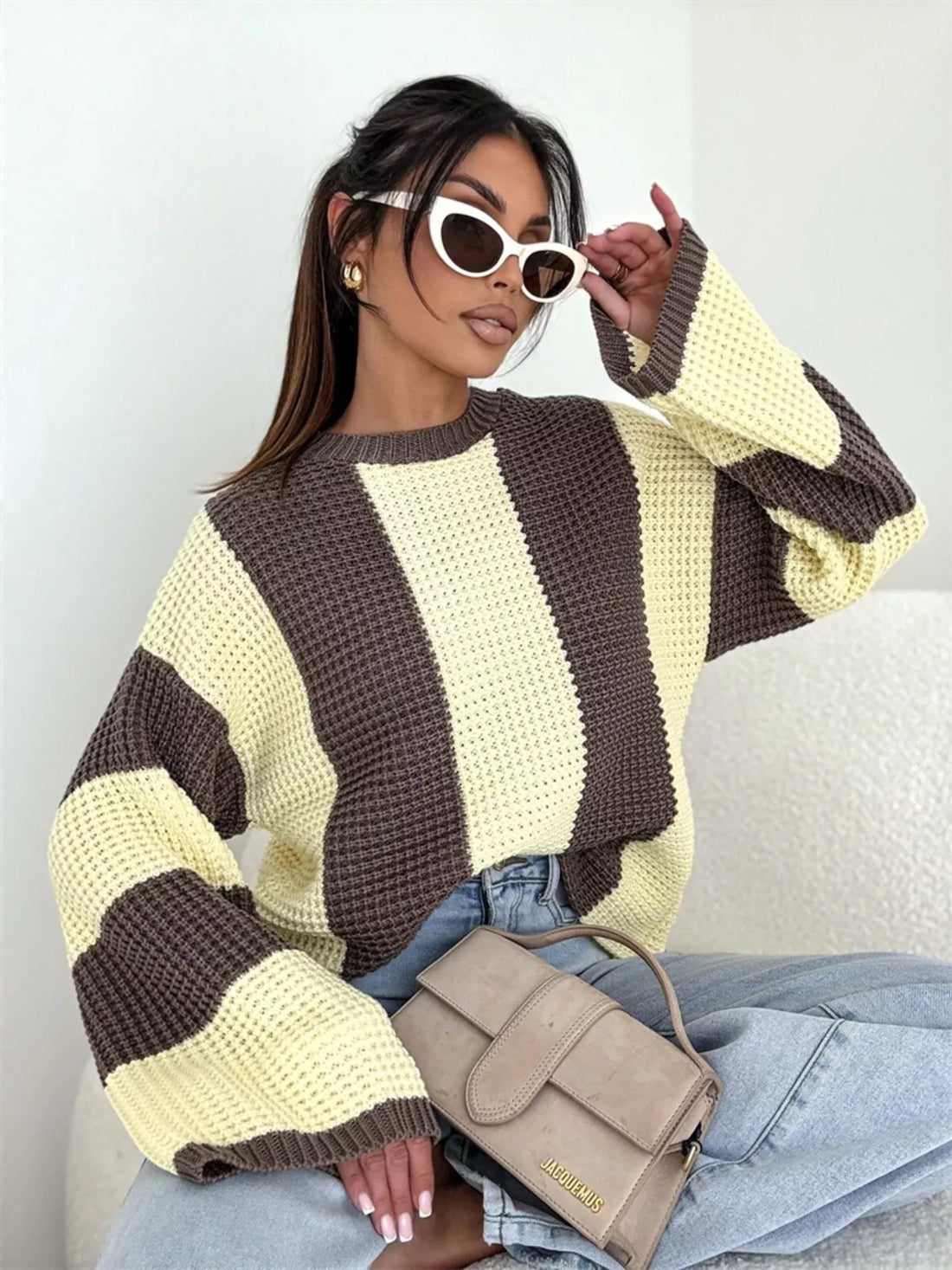 Color Block Long Sleeve Sweater - cas7m