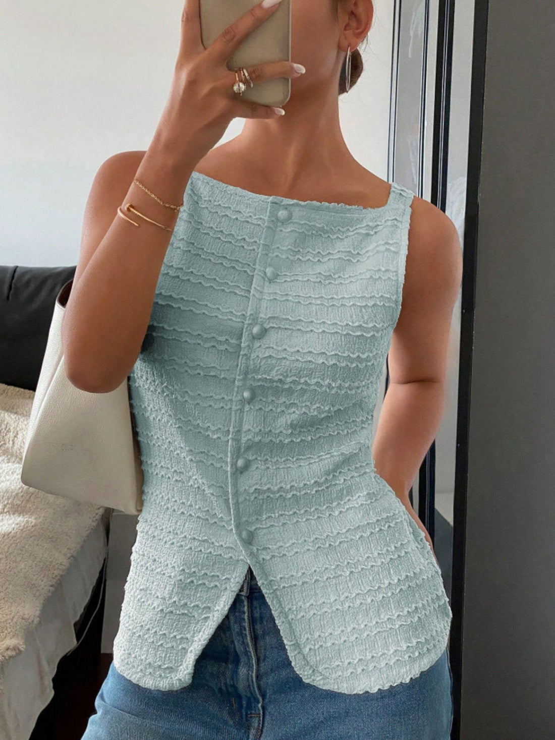 Textured Button-Front Tank - cas7m