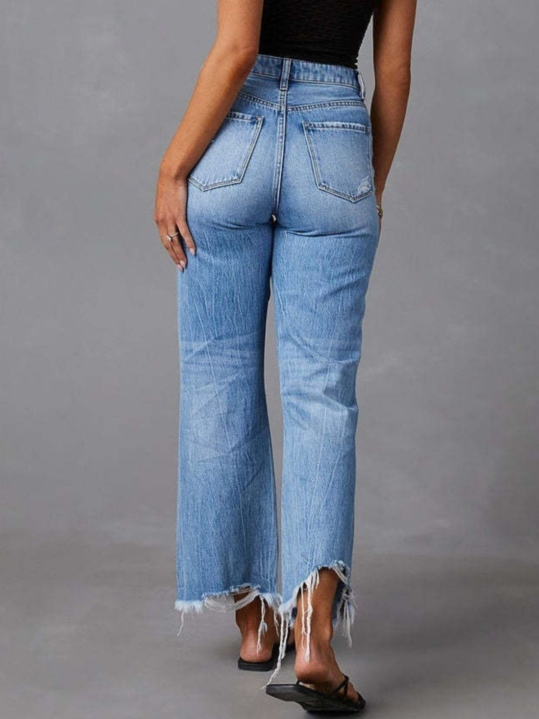 Distressed Raw Hem Flare Jeans - cas7m