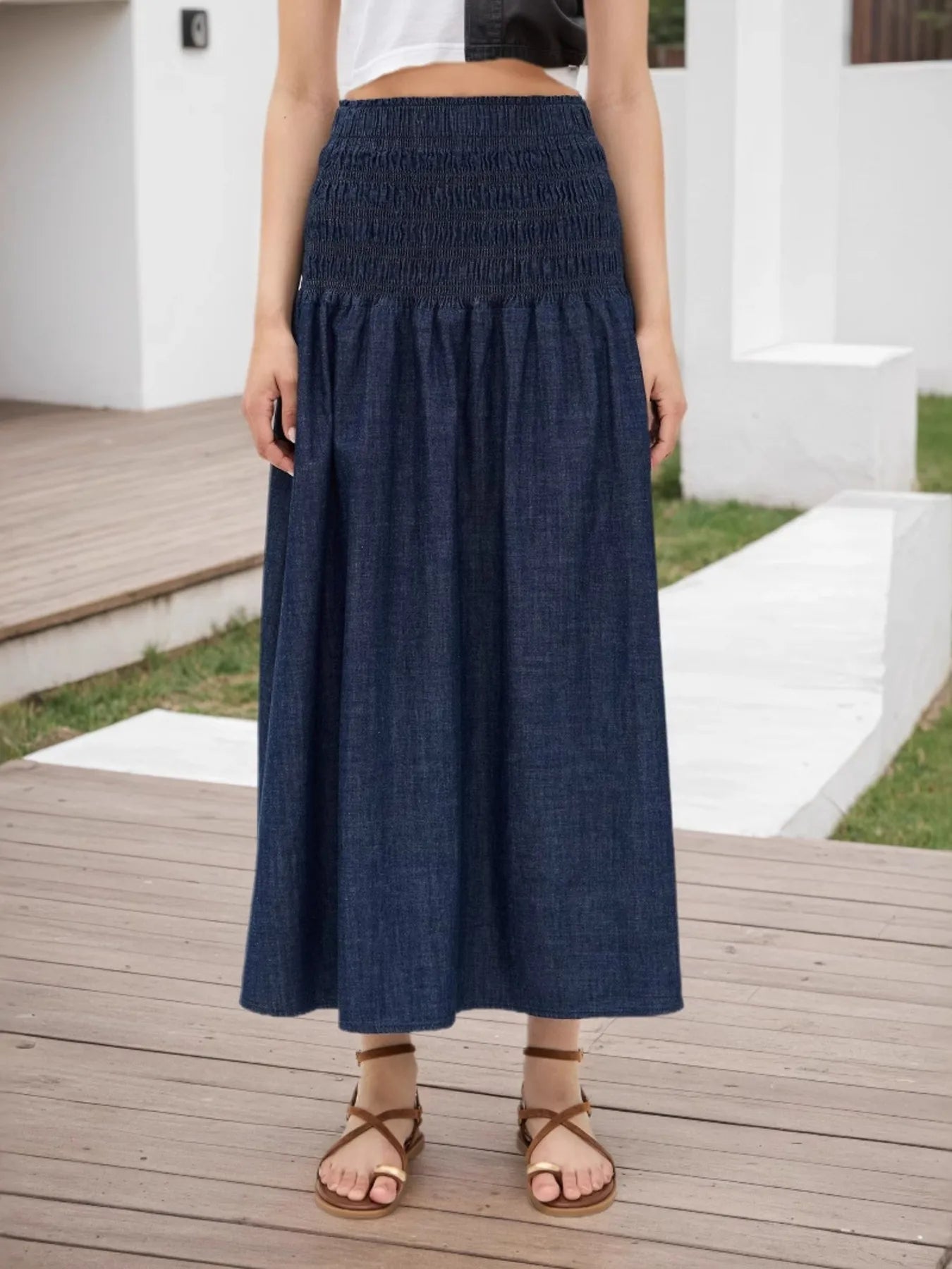 Elastic Waist Midi Skirt - cas7m