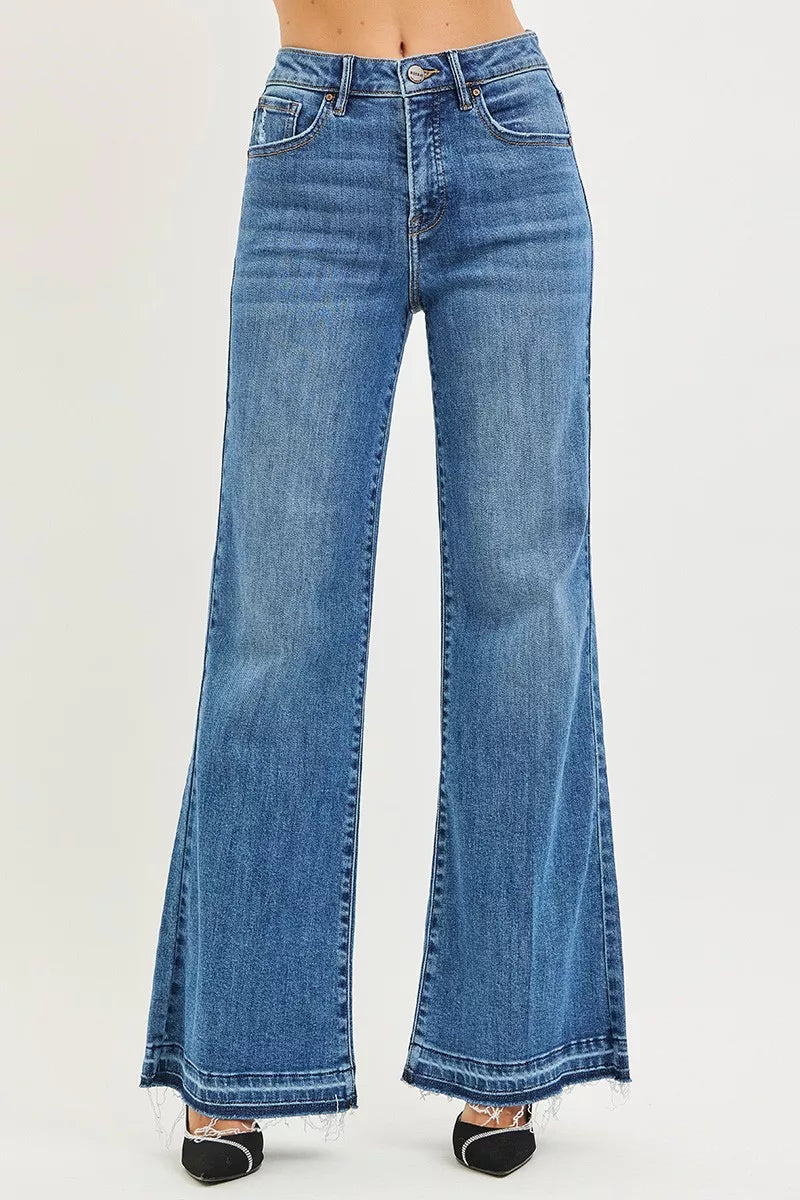 RISEN High Rise Wide Leg Jeans With Released Hem - cas7m