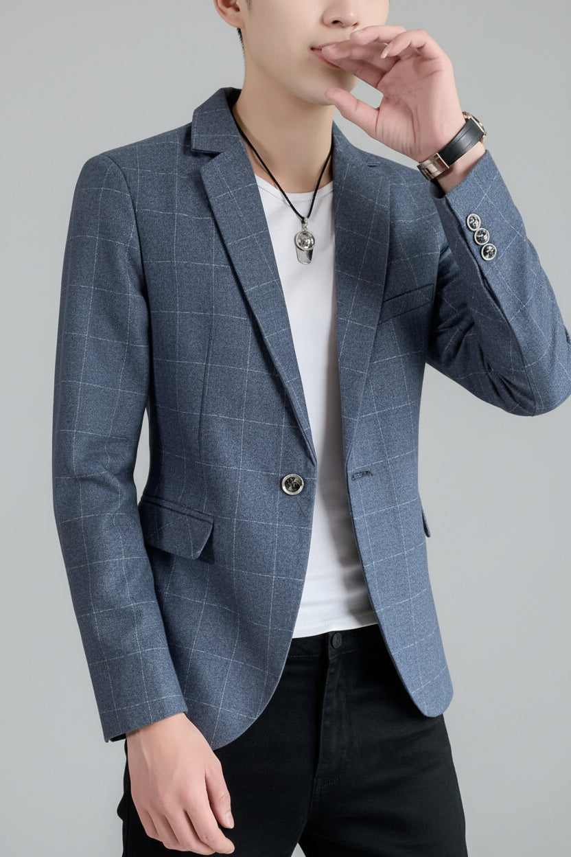 Men's Plus Size Slim Fit Plaid Pattern Blazer - cas7m