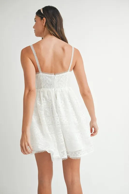 MABLE Eyelet Lace Babydoll Mini Cami Dress - cas7m