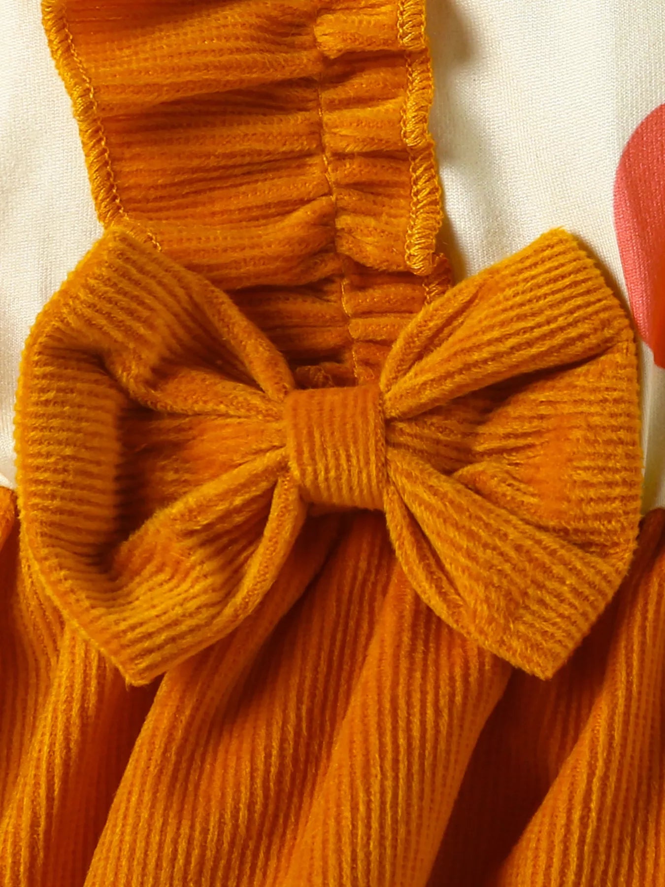 Children's Pumpkin Print Ruffle Dress with Bow Headband - cas7m