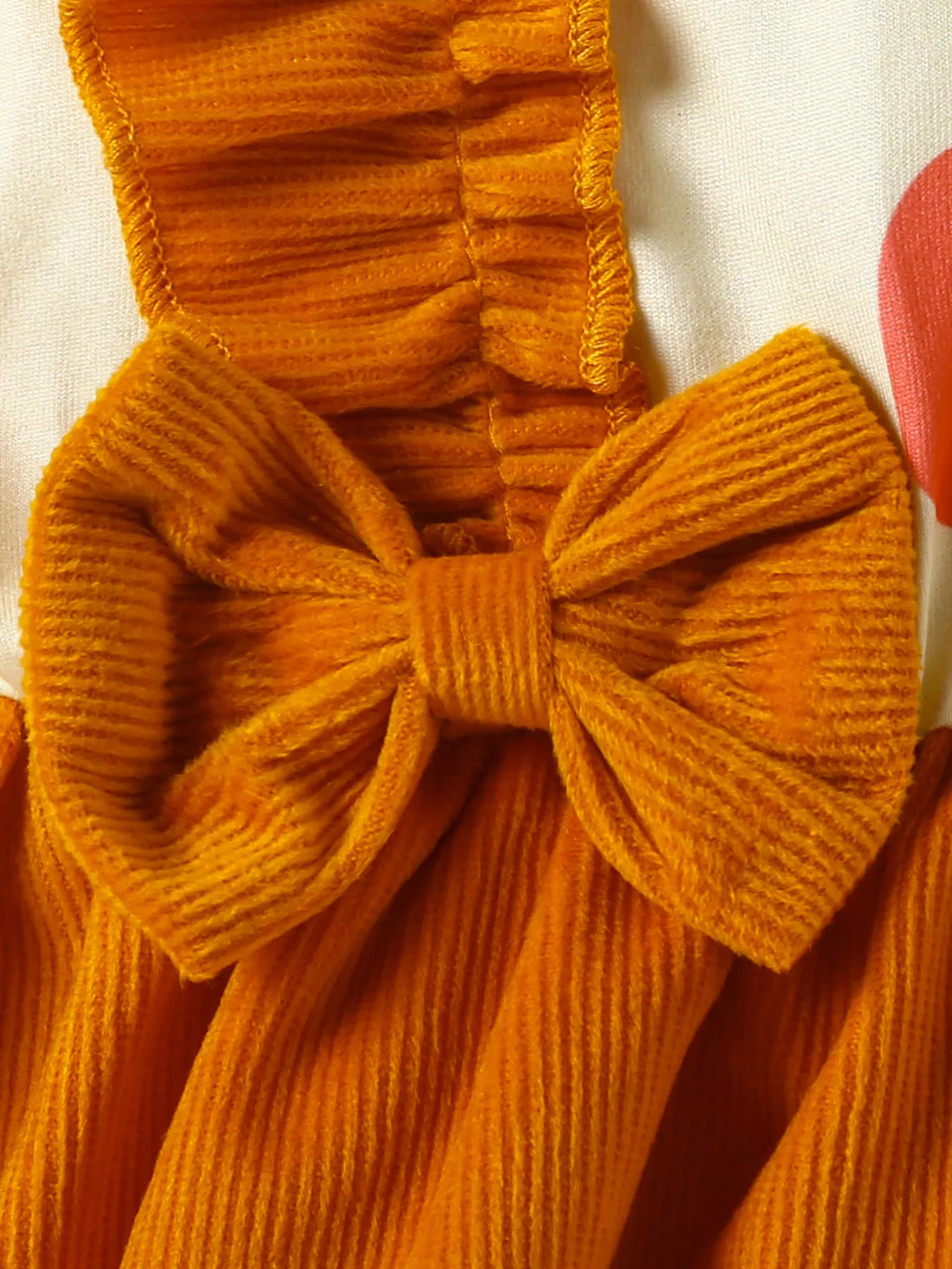 Children's Pumpkin Print Ruffle Dress with Bow Headband - cas7m