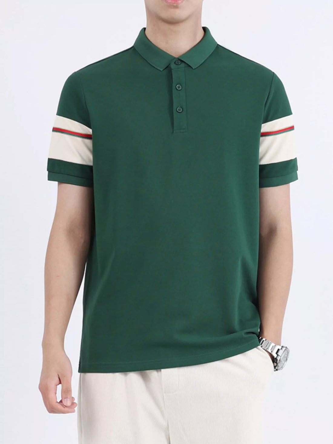 Men's Plus Size Striped Sleeve Casual Polo - cas7m