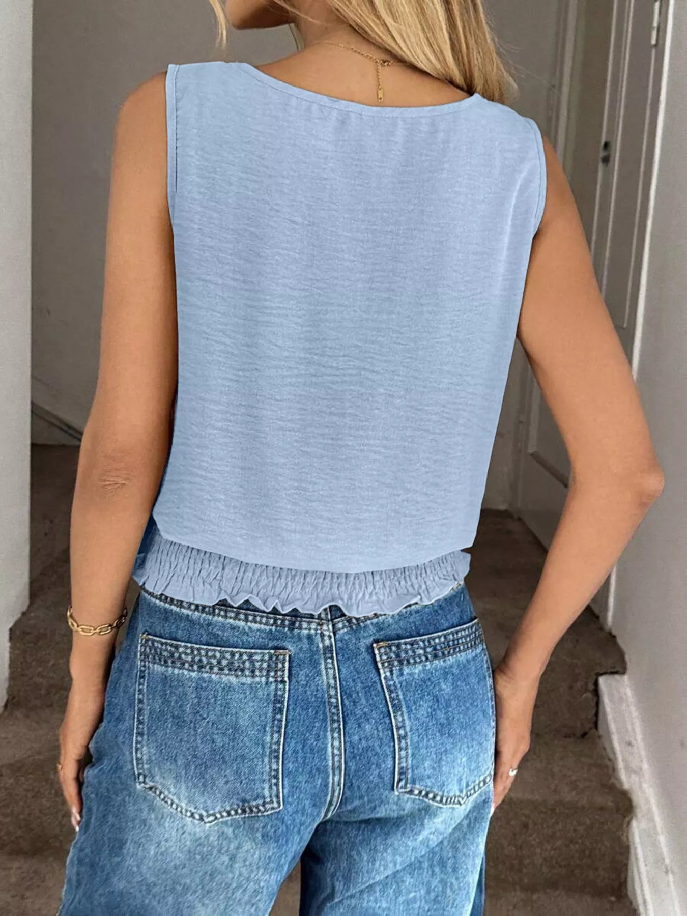 Smocked Round Neck Tank - cas7m