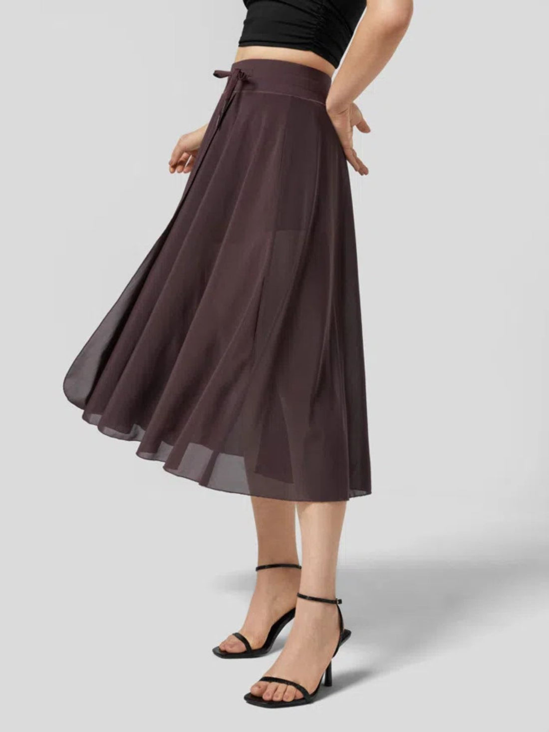 Slit Flowy Skirt with Shorts Liner - cas7m