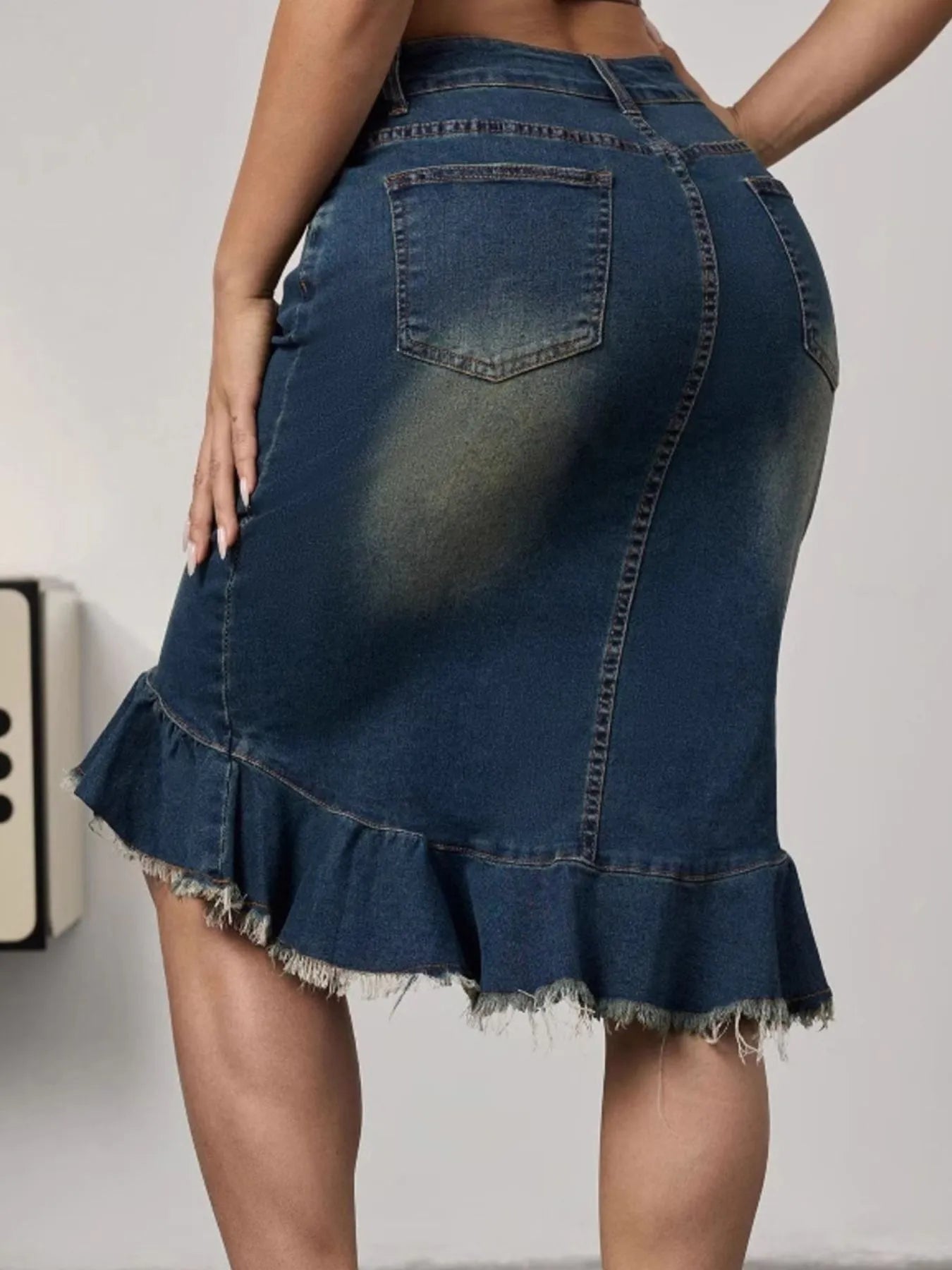 Raw Hem Mermaid Denim Skirt - cas7m