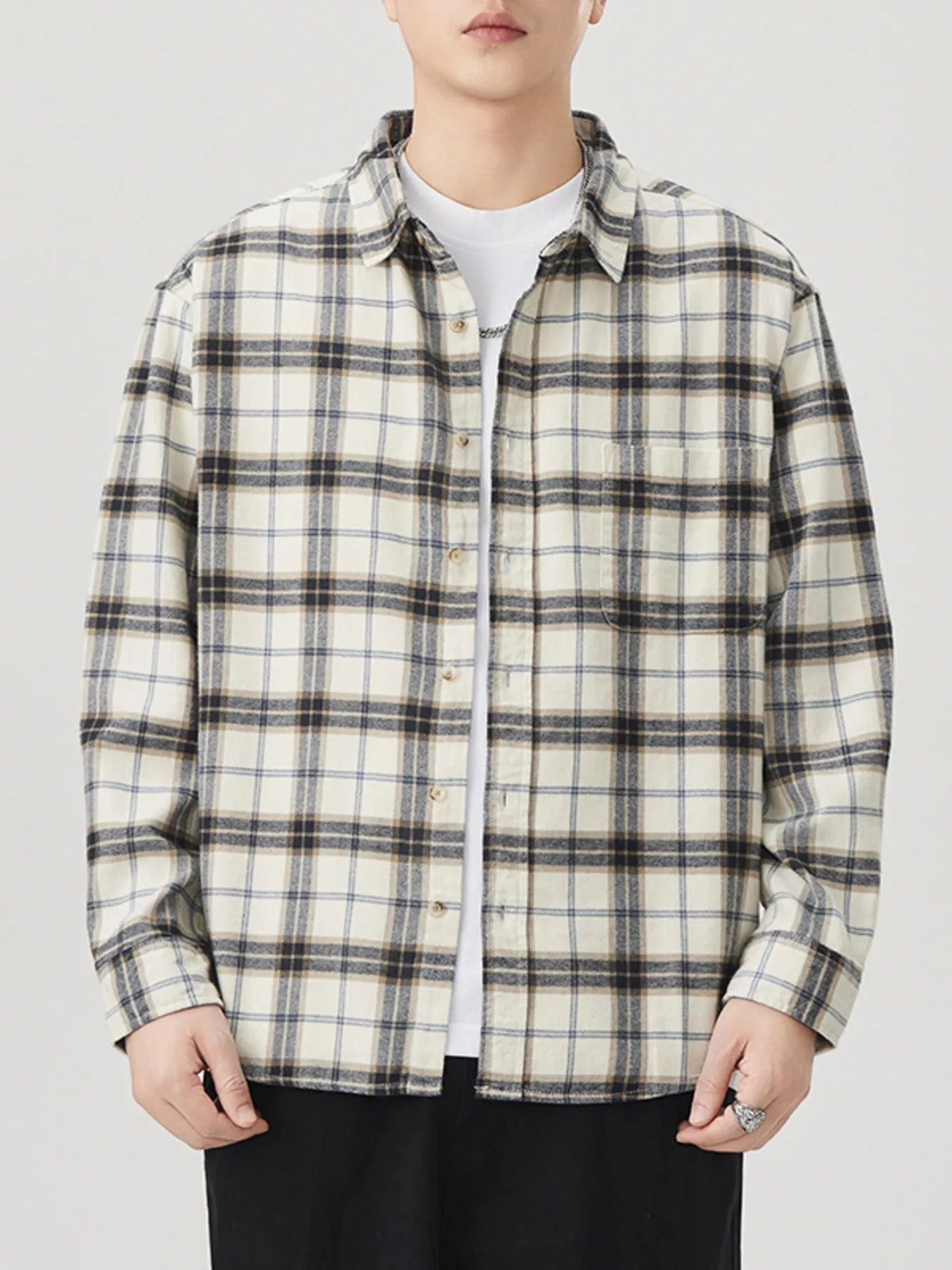 Men's Plus Size Plaid Button Up Long Sleeve Shirt - cas7m