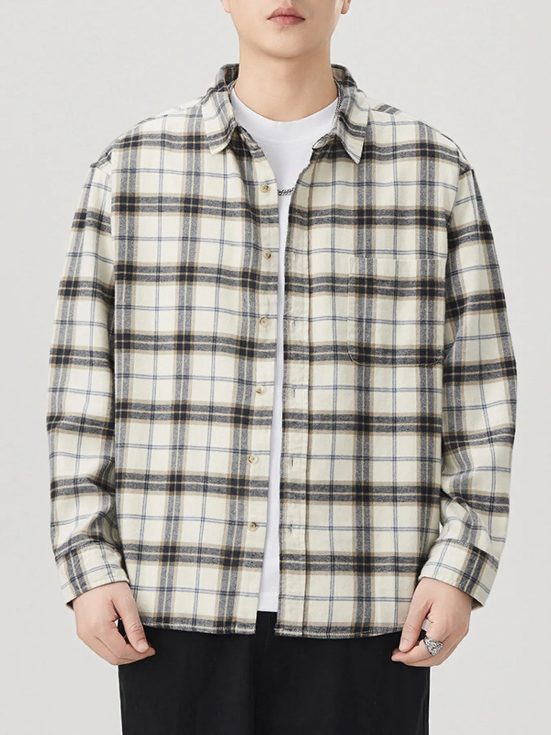 Men's Plus Size Plaid Button Up Long Sleeve Shirt - cas7m