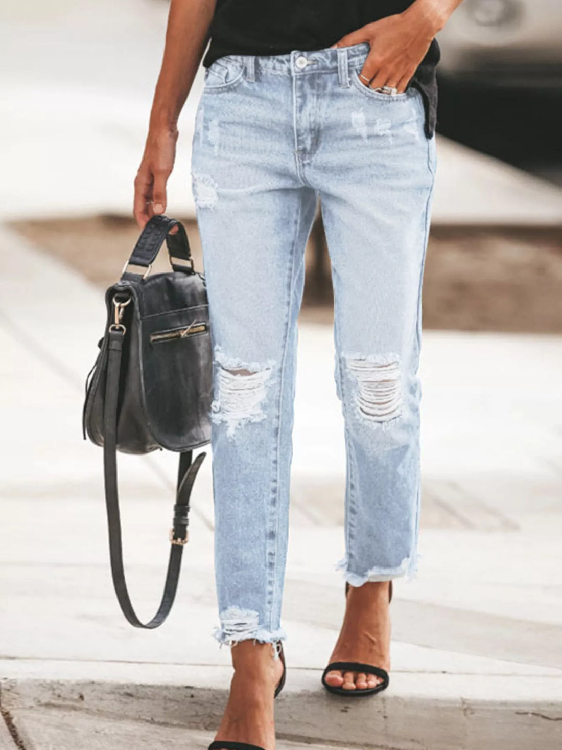 Distressed Wash Ankle Jeans - cas7m