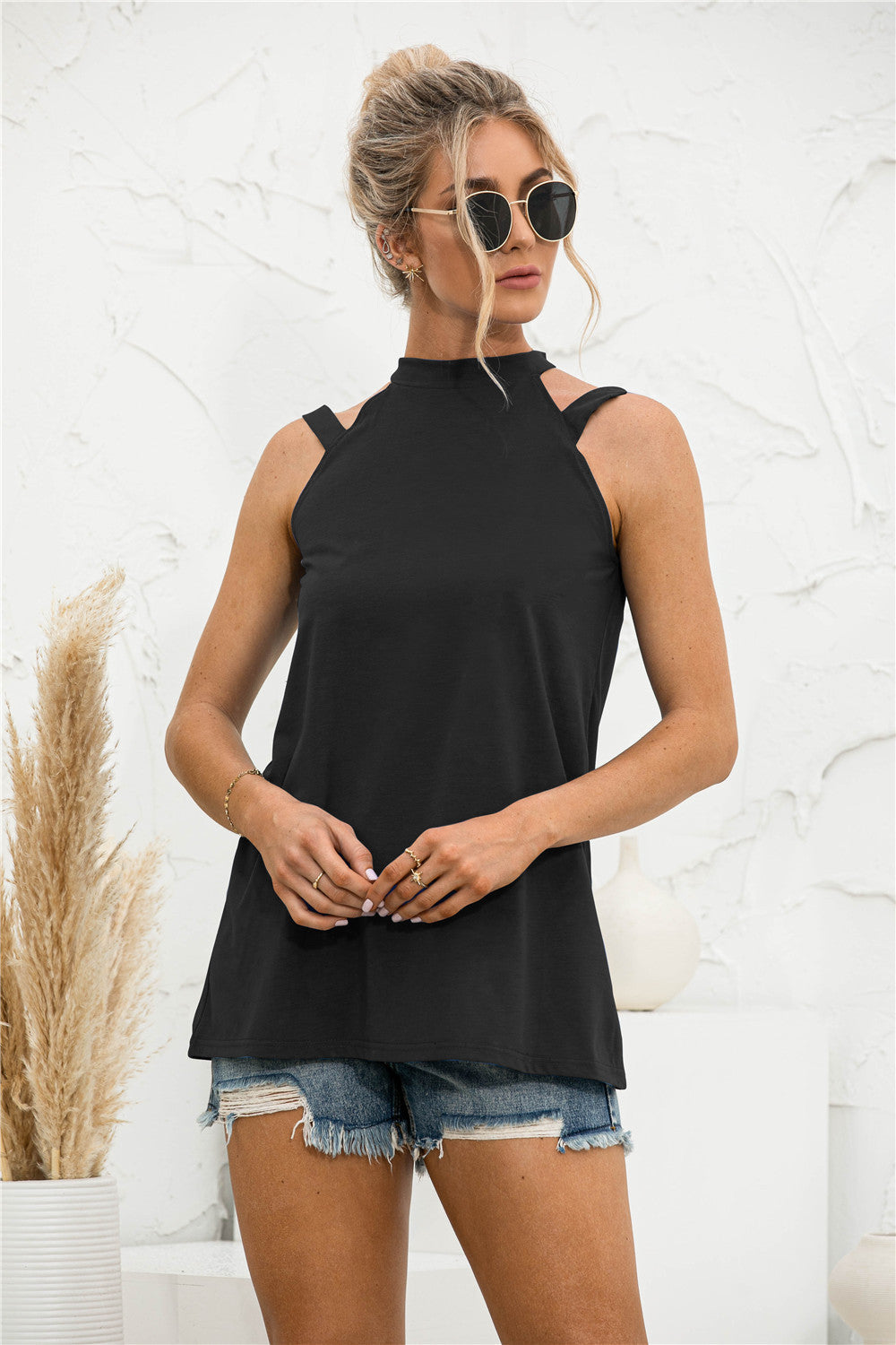 Cutout Mock Neck Tank - cas7m