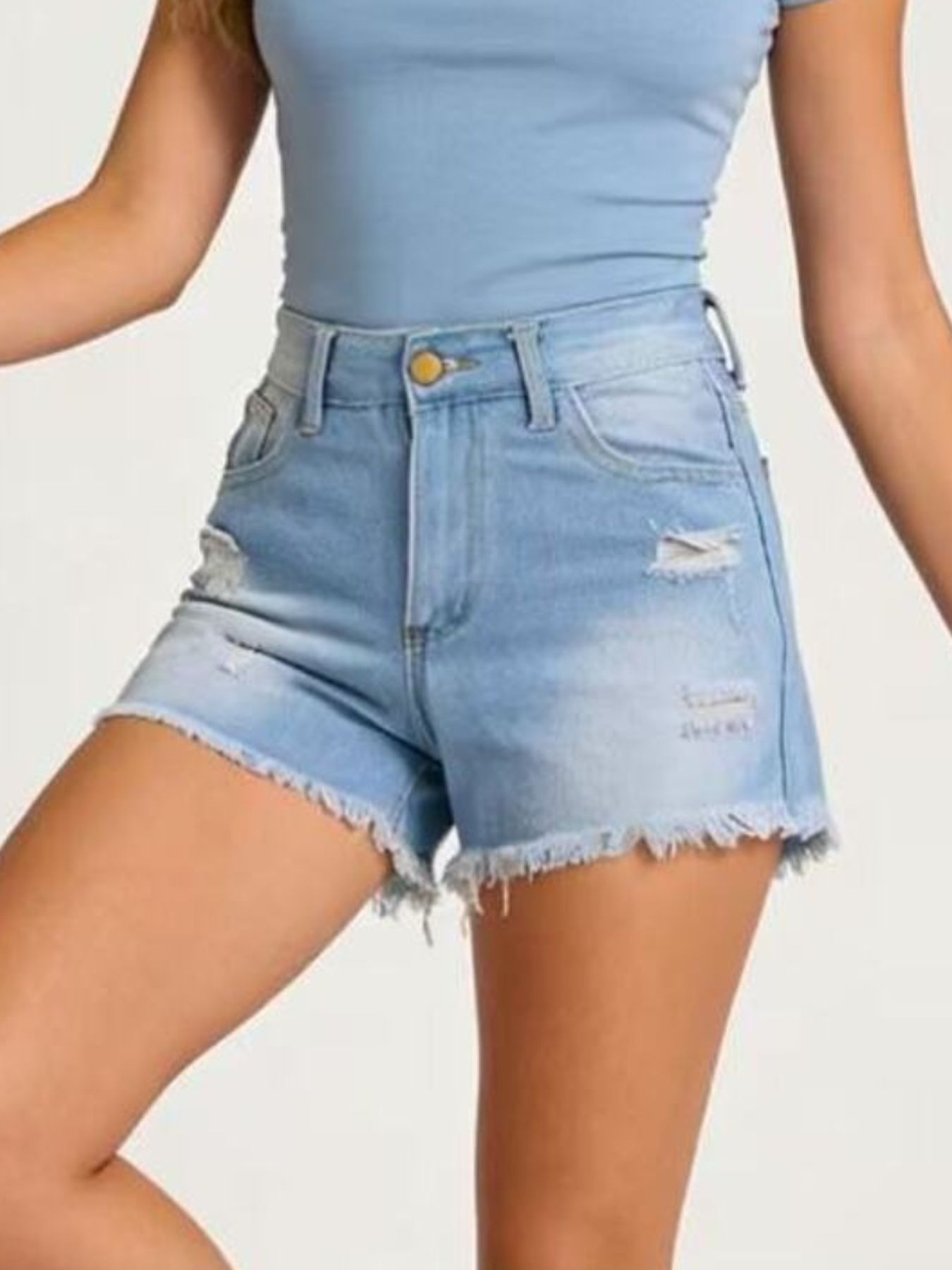 Distressed Frayed Hem Denim Shorts - cas7m