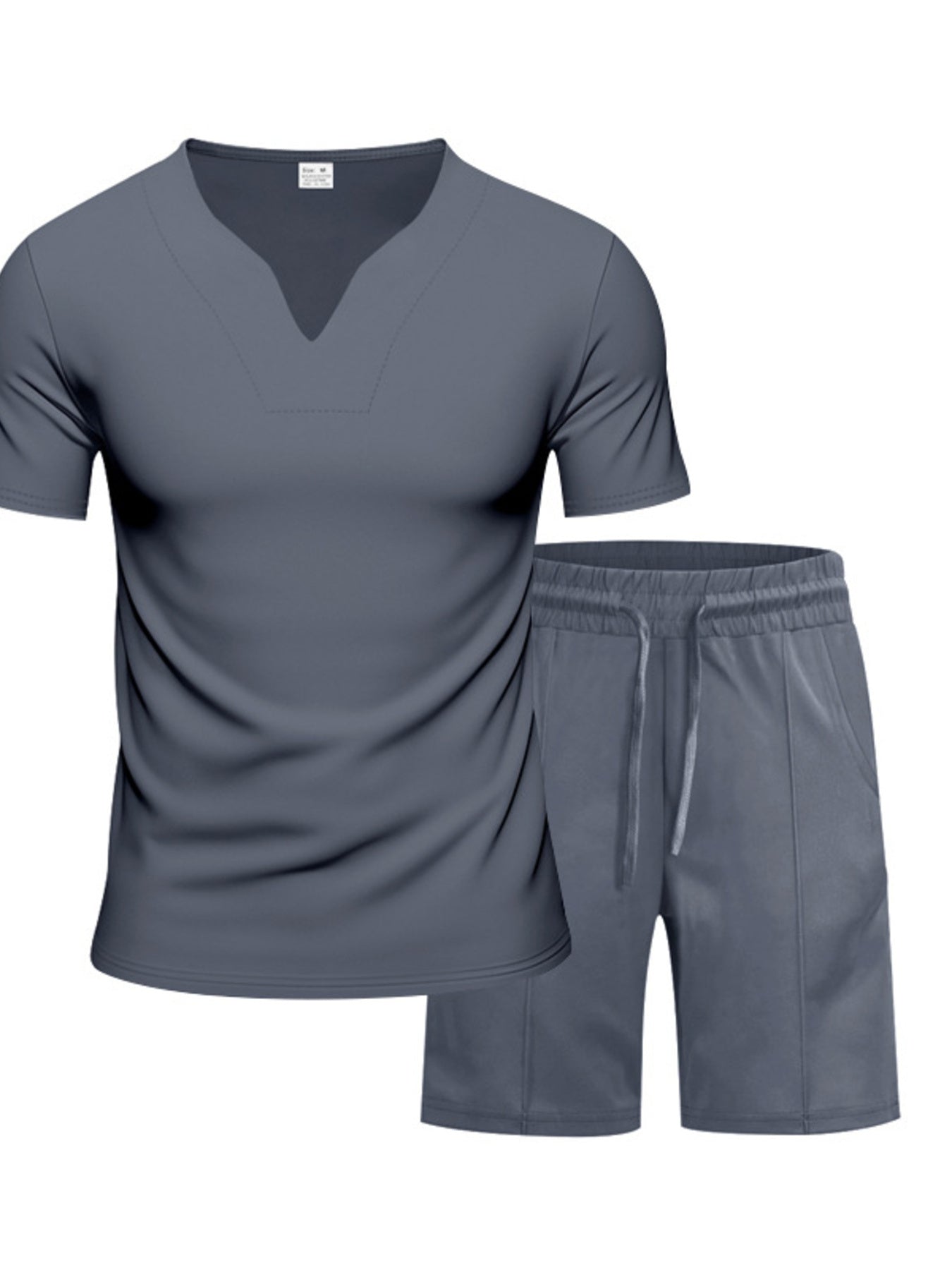 Men's Full Size V-Neck Short Sleeve T-Shirt and Shorts Set Plus Size - cas7m
