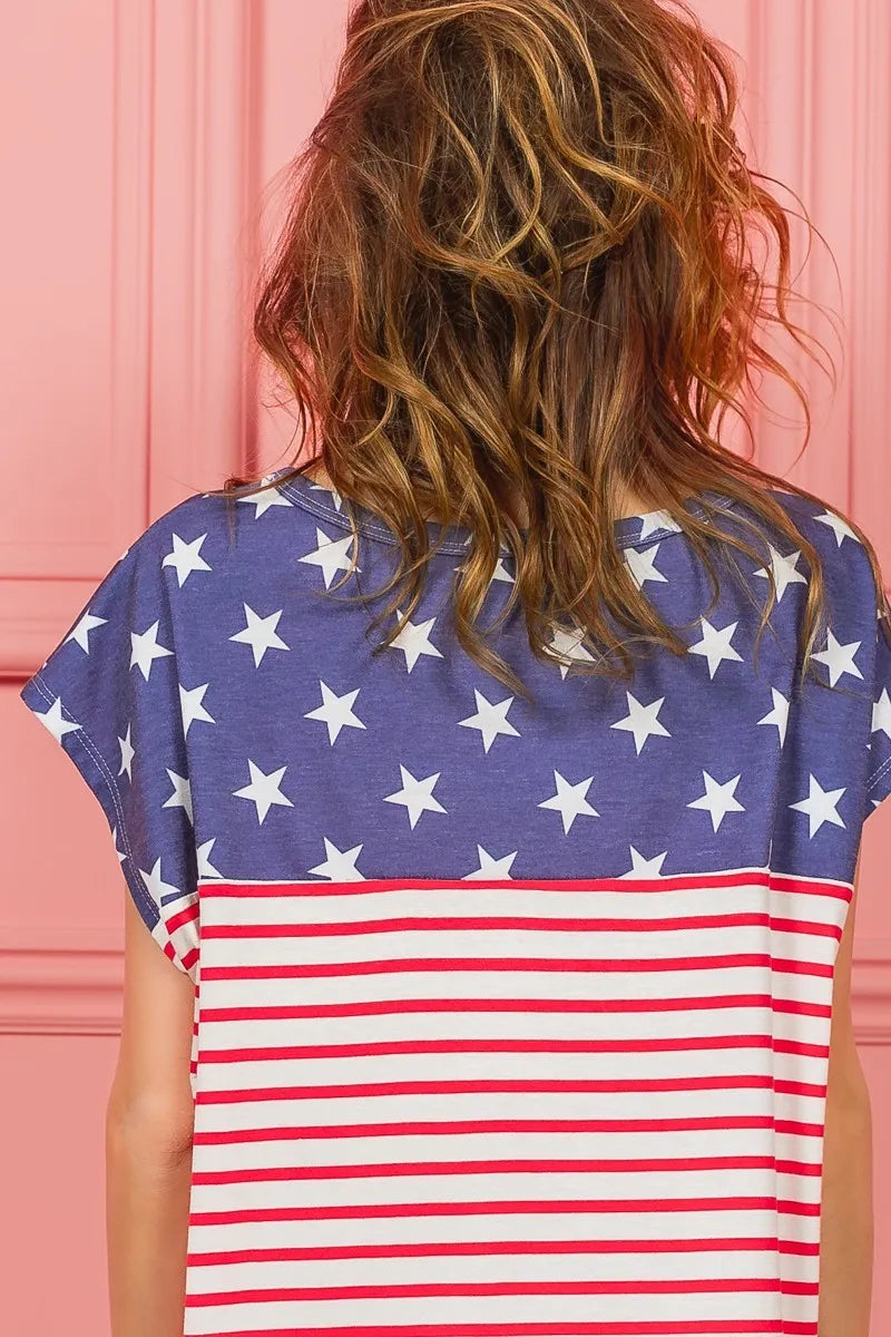 BiBi Star Rpinted with Stripe Combo Top - cas7m