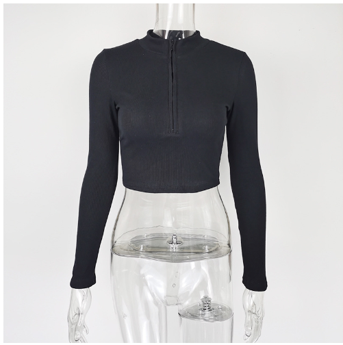 Slim Fit Women's Long-Sleeved Zipper T-Shirt Top - cas7m