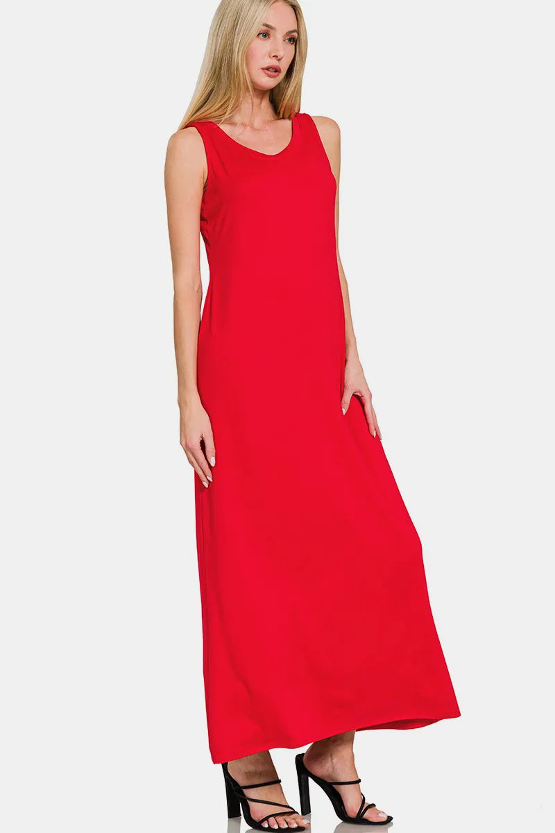 Zenana Scoop Neck Wide Strap Tank Dress - cas7m