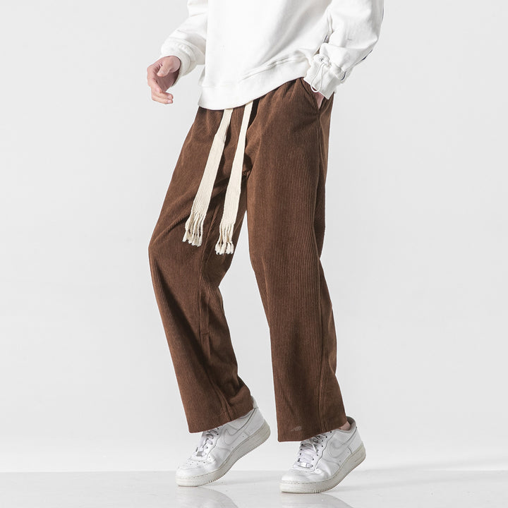 Mens Corduroy Trendy Pants With Braided Drawstring - cas7m