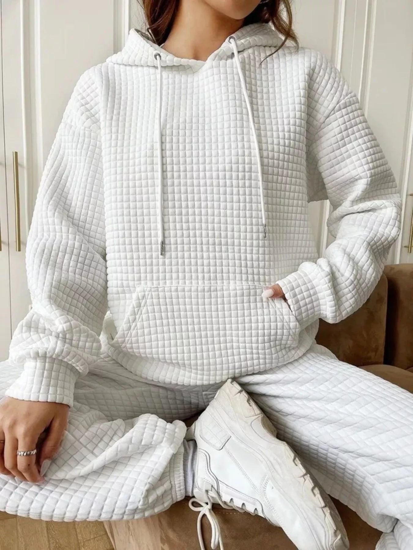 Full Size Textured Kangaroo Pocket Hoodie Plus Size - cas7m