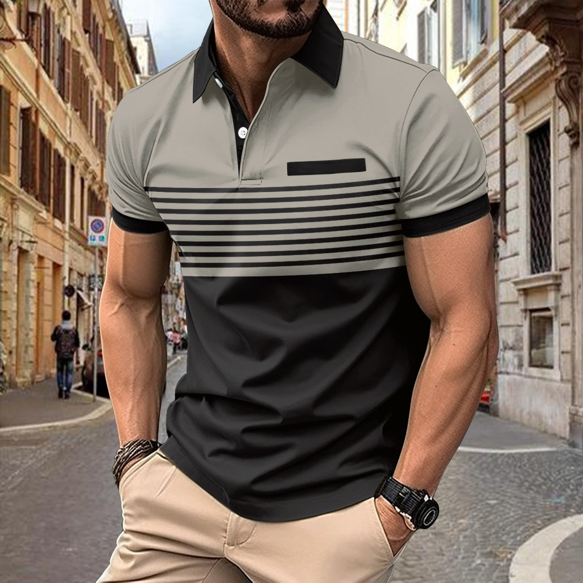 Casual Striped Shirt With Chest Pocket Men Clothing - cas7m