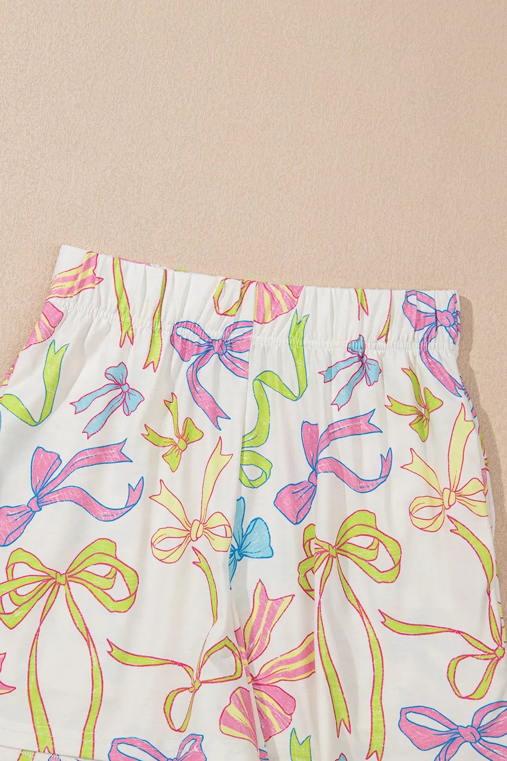 Cheerful Bow Print Elastic Pull On Casual Shorts - cas7m