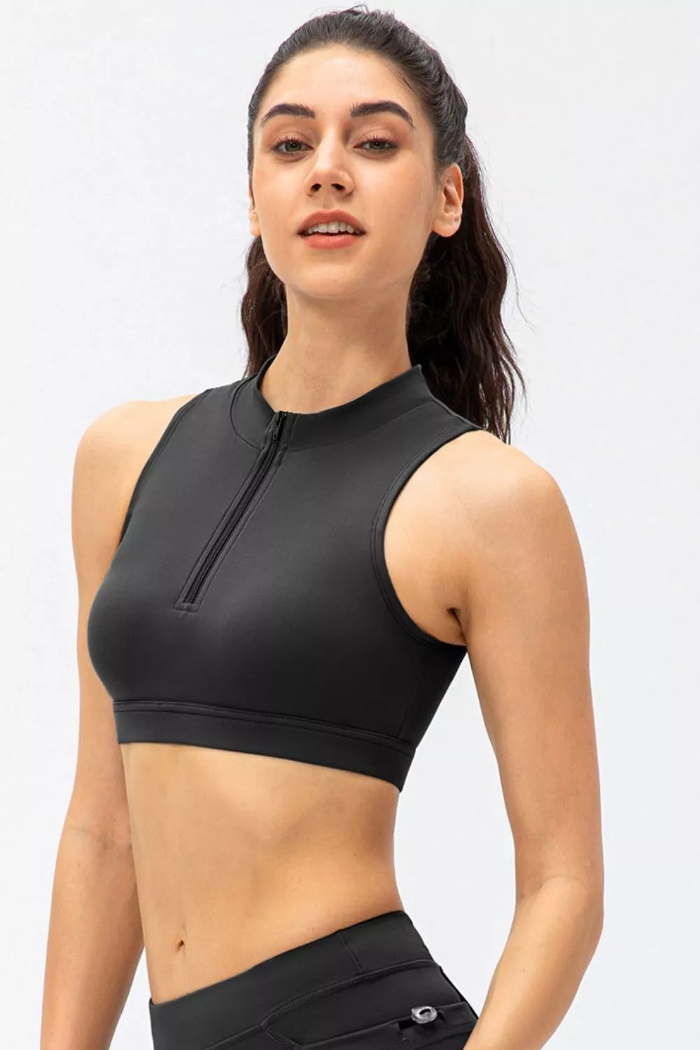 Full Size Cropped Cutout Back Zipper Front Active Tank Top - cas7m