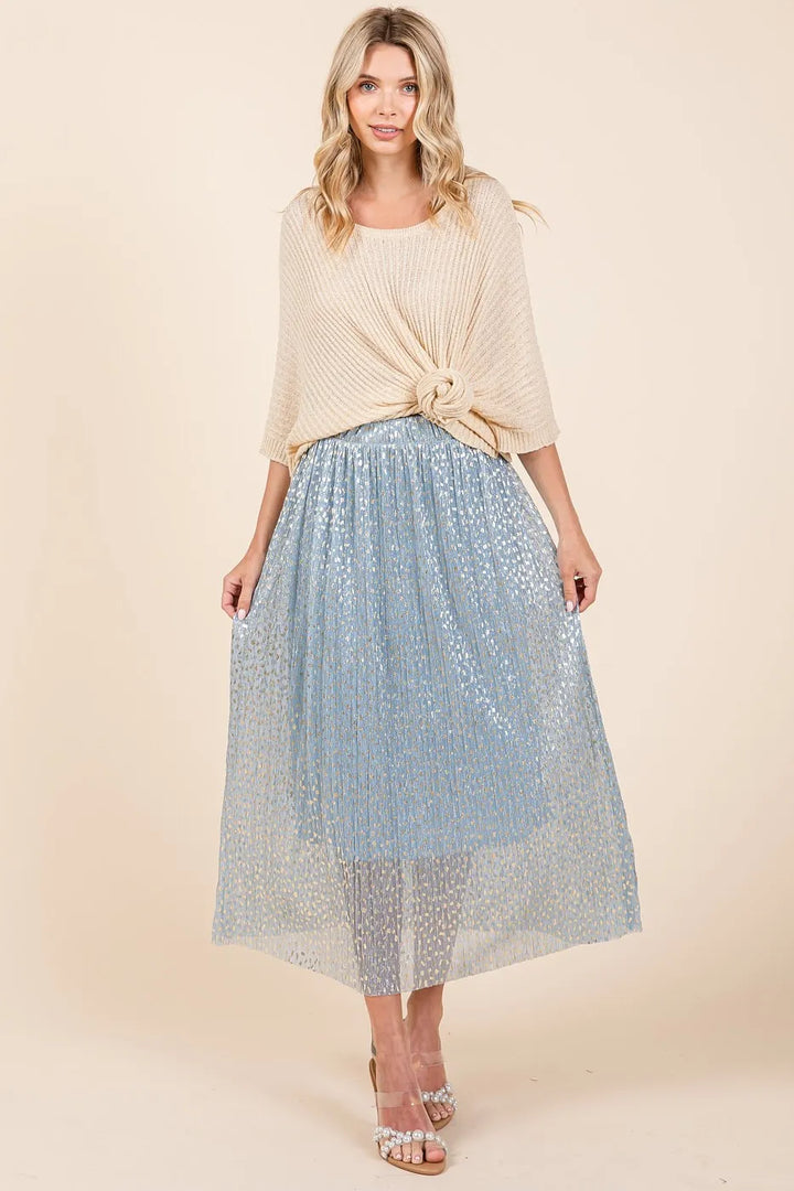 Mittoshop Metallic Glitter Speckle Print Elastic Midi Skirt - cas7m