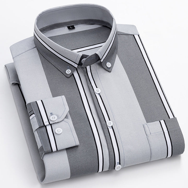 Men's Casual Long Sleeve Wide Striped Shirt - cas7m