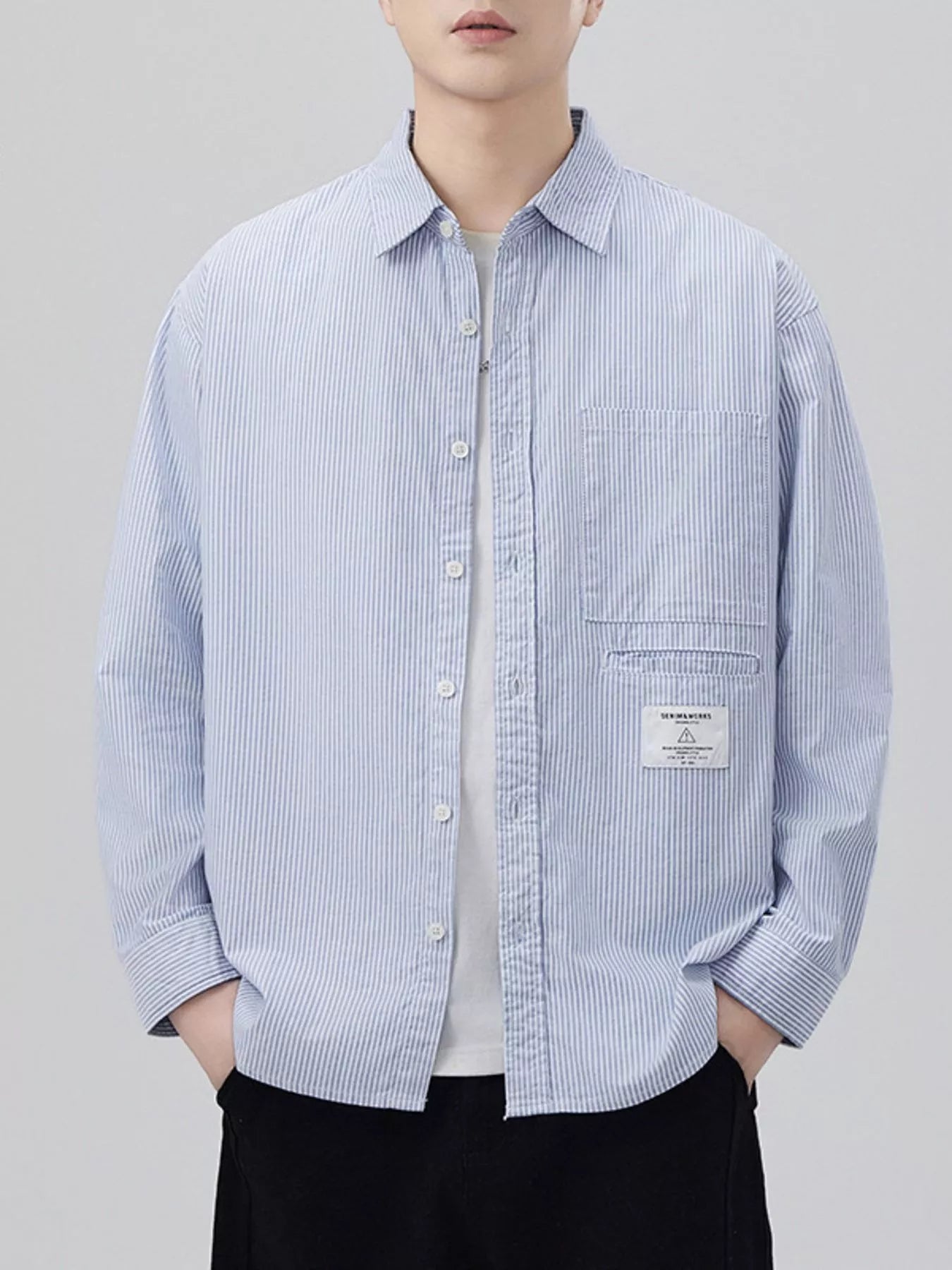 Men's Plus Size Button Up Long Sleeve Shirt - cas7m