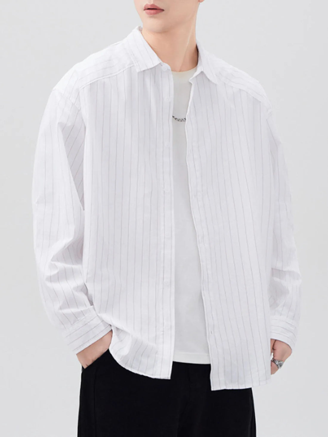 Men's Plus Size Striped Button Up Long Sleeve Shirt - cas7m