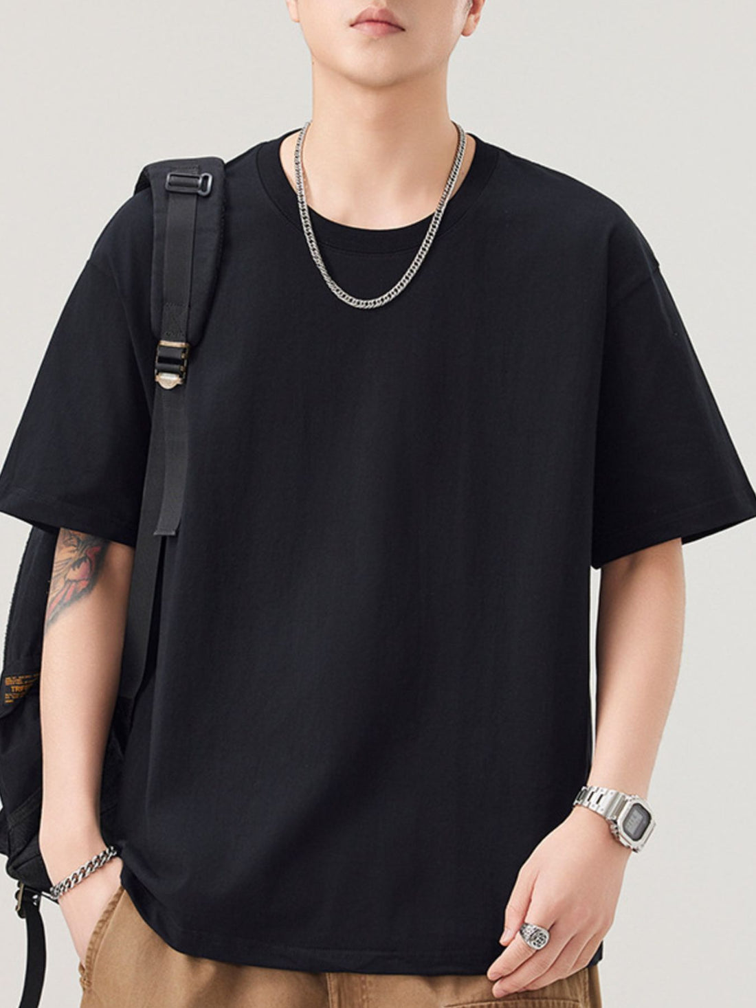 Men's Plus Size Solid Color Casual Loose T-Shirt - cas7m