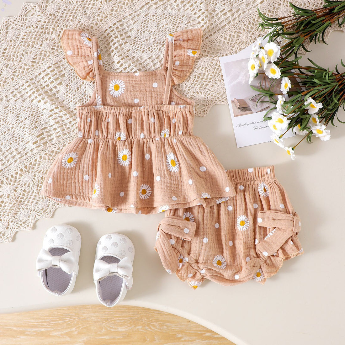 Womens Flared-Sleeve Short-Sleeve Shorts Set - cas7m