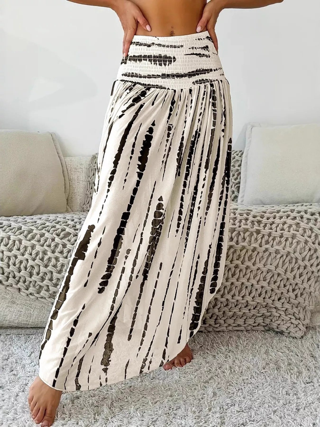 Smocked Asymmetrical Hem Skirt - cas7m
