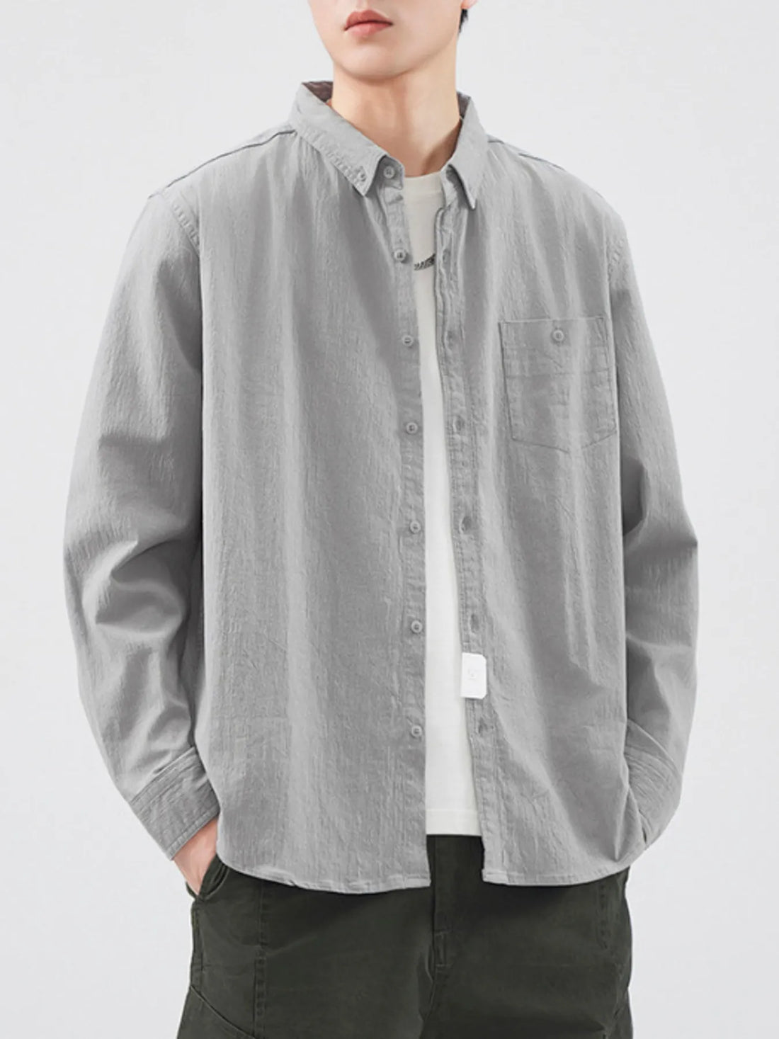 Men's Plus Size Button Up Long Sleeve Shirt - cas7m