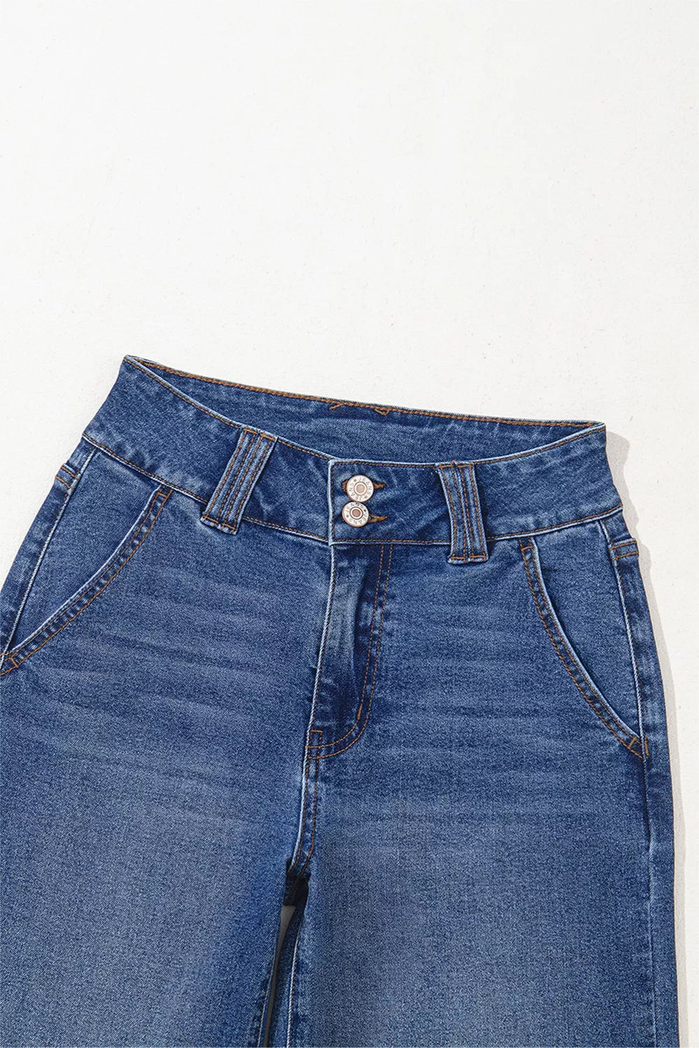 Double Button Zip Fly Straight Leg Jeans - cas7m