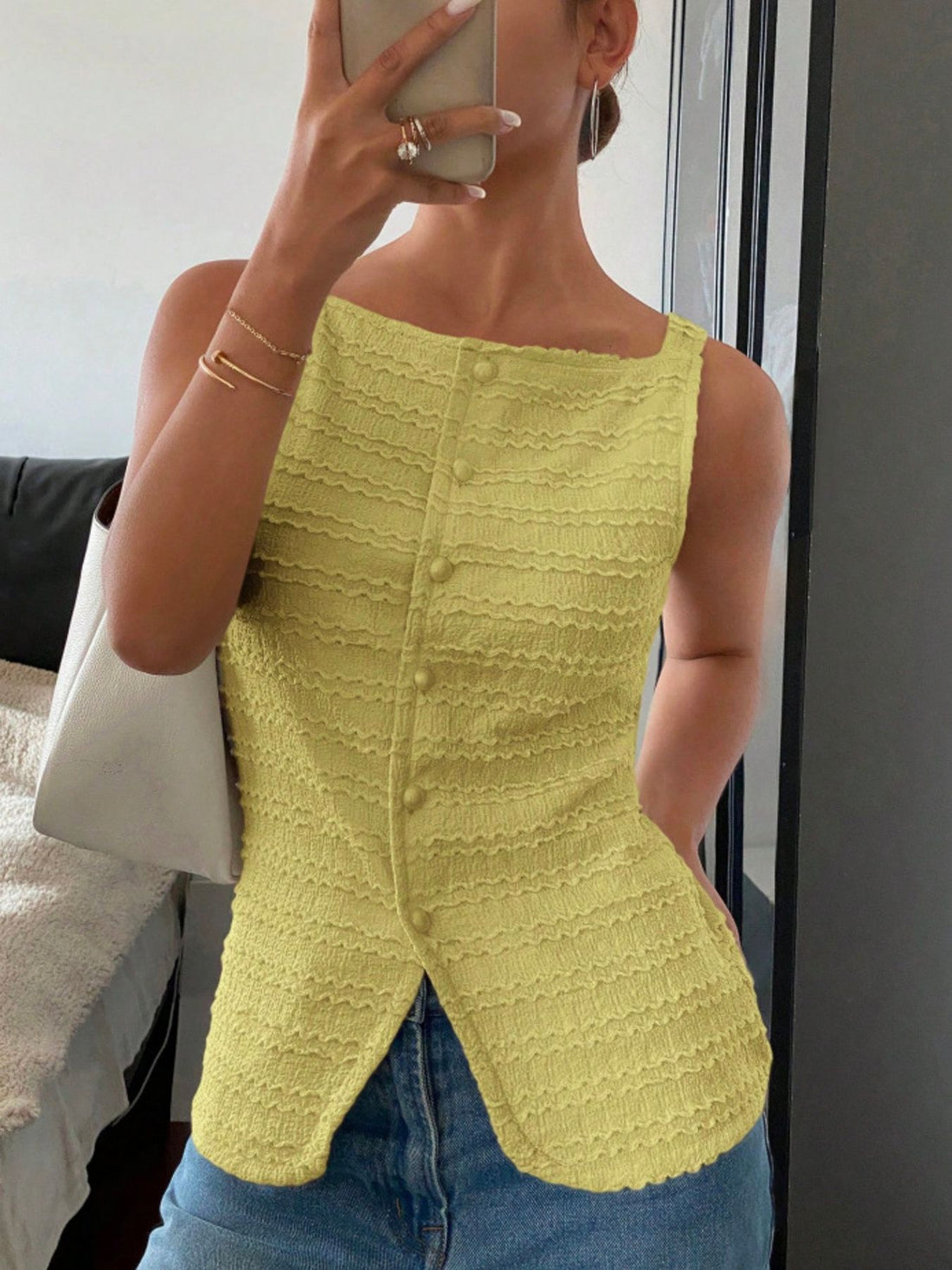 Textured Button-Front Tank - cas7m