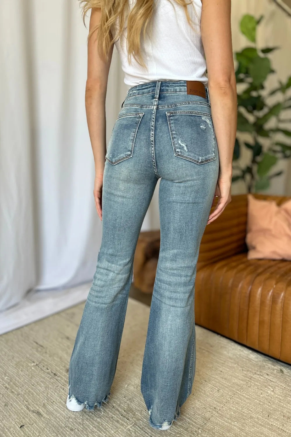 Judy Blue Full Size Medium Rise Tummy Control Destroy Flare - cas7m