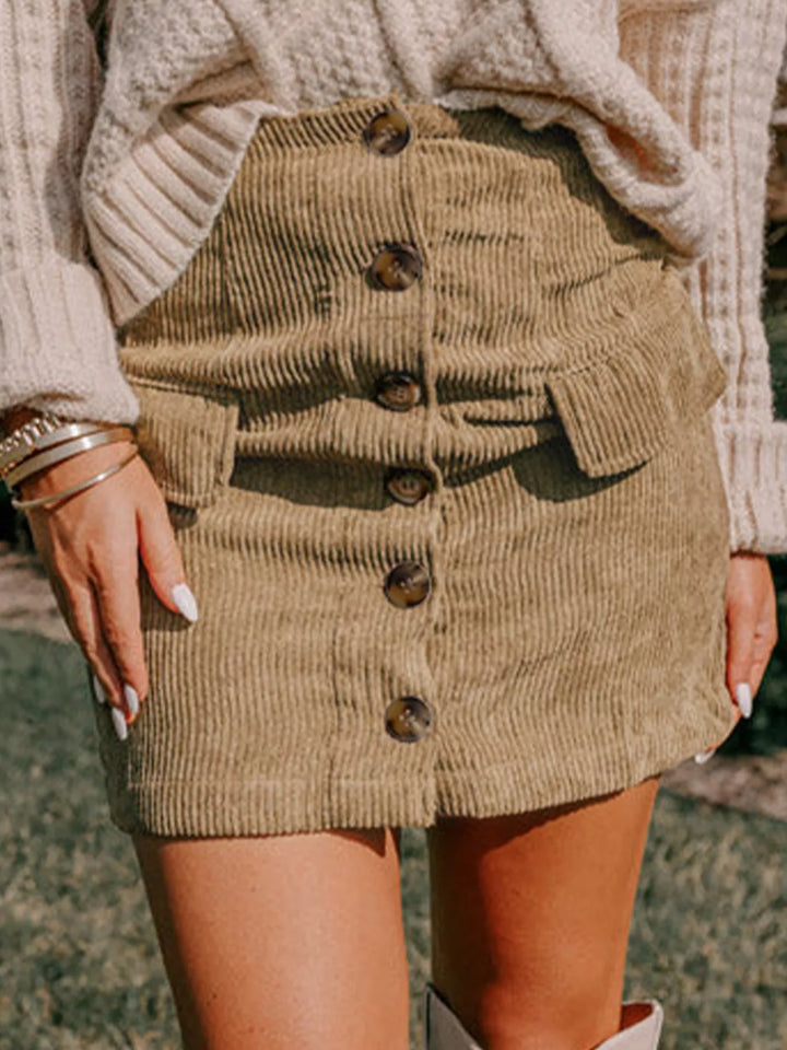 Corduroy Buttoned Front Mini Skirt - cas7m