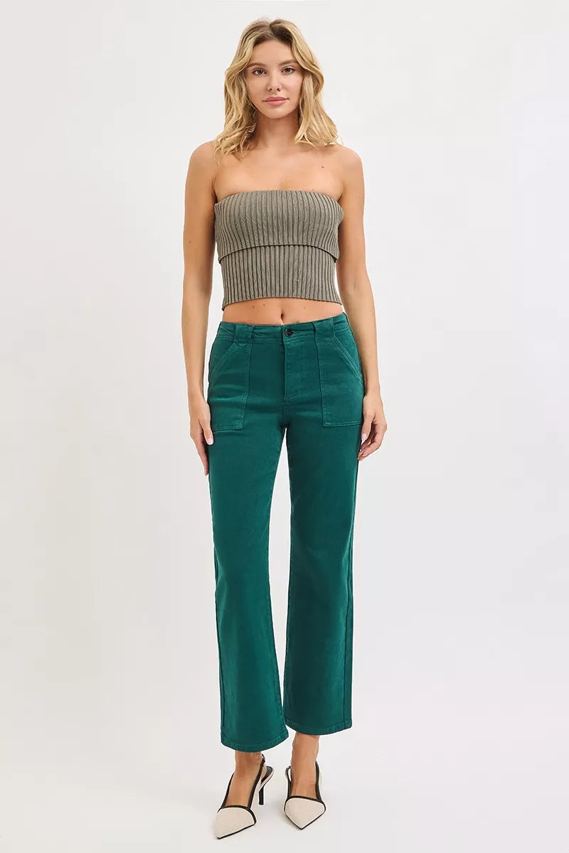 RISEN High Rise Ankle Flare Patch Pocket Jeans - cas7m