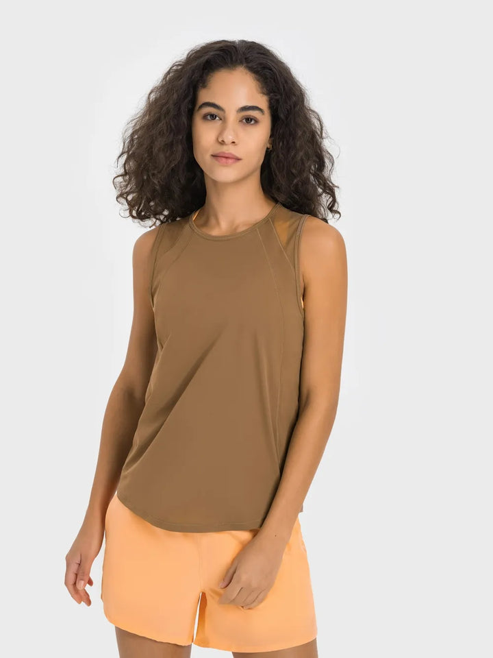 Millennia Cutout Back Round Neck Active Tank - cas7m