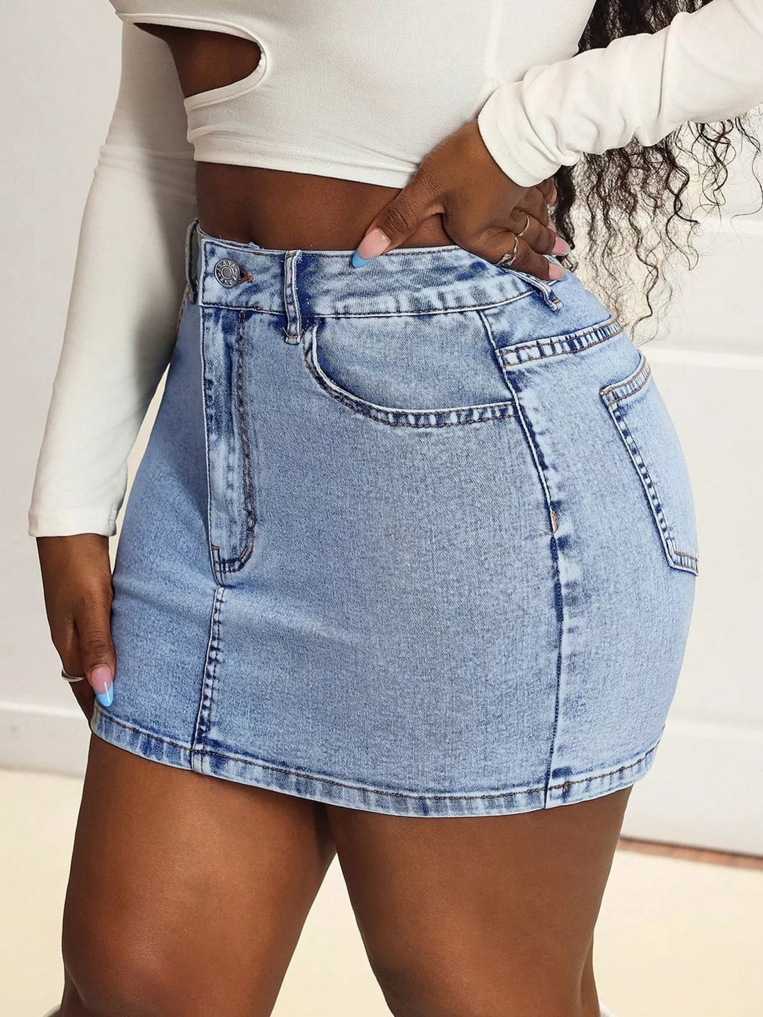 High Waist Mini Denim Skirt - cas7m